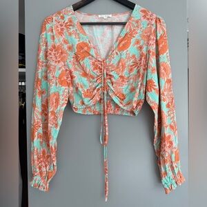 Vici Mint & Coral Floral Drawstring Crop Top